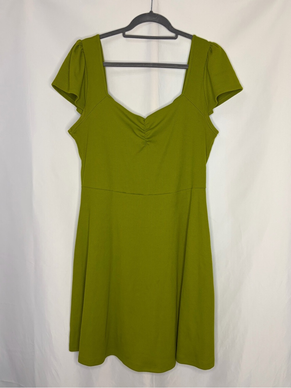 Wild Fable Ribbed Fit & Flare Mini Dress Puff Sleeve Sweetheart Neck Green XL